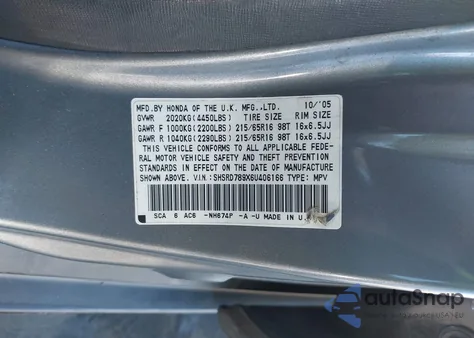 2006 Honda Cr-V Se z USA, uszkodzony, nr VIN SHSRD789X6U406166